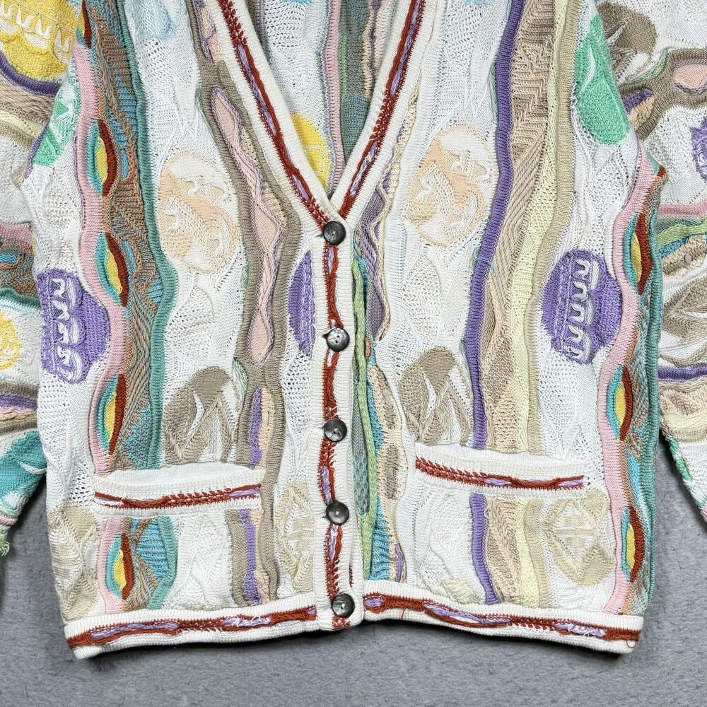 VTG 90s COOGI Australia 3D Knit Cardigan Sweater Multicolor Pastel Women’s Small - Picture 3 of 12